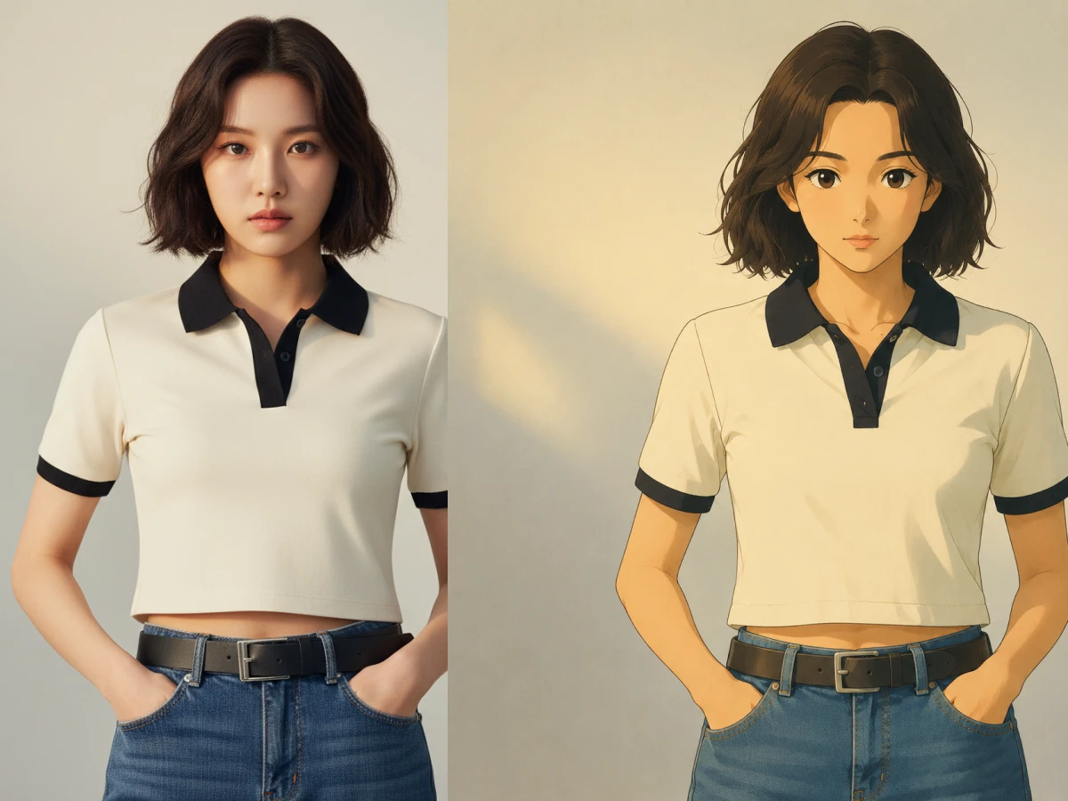 Portrait transformed into a warm Ghibli-style illustration